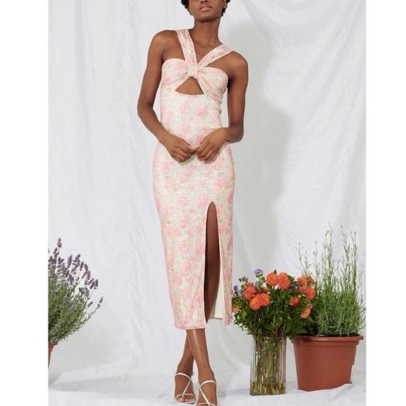 Saylor Faena Pink Floral Sequin Sleeveless Midi Dress Revolve - Picture 13 of 13